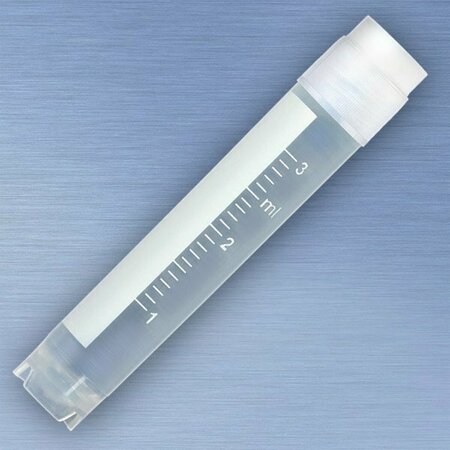 GLOBE SCIENTIFIC CryoClear tubes, 3.0mL, STERILE, Ext Threads, Attached Screwcap, 50PK 3013-50